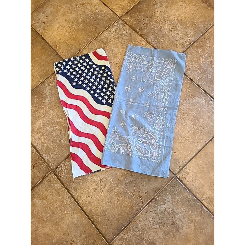 Vintage Bandanas Handkerchiefs Lot of 2 Pastel Paisley & American Pride